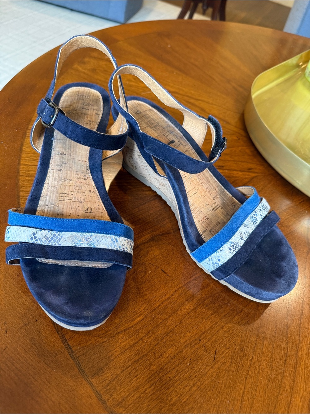 Mephisto Women's Navy Blue Giny Wedge Cork Heel Ankle Strap Sandals EU 41 US 11